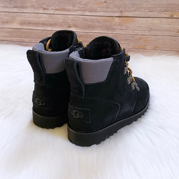UGG Kids Hilmar CWR Waterproof Lace Up Black Suede Boots - Picture 3 of 9